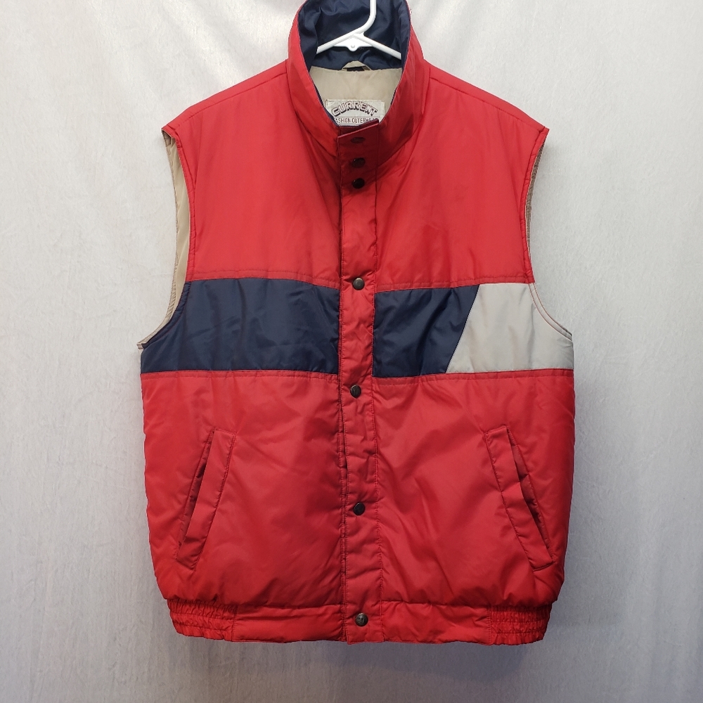 Vtg Color block snap button vest red blue gray sz Medium Current Seen Outerwear